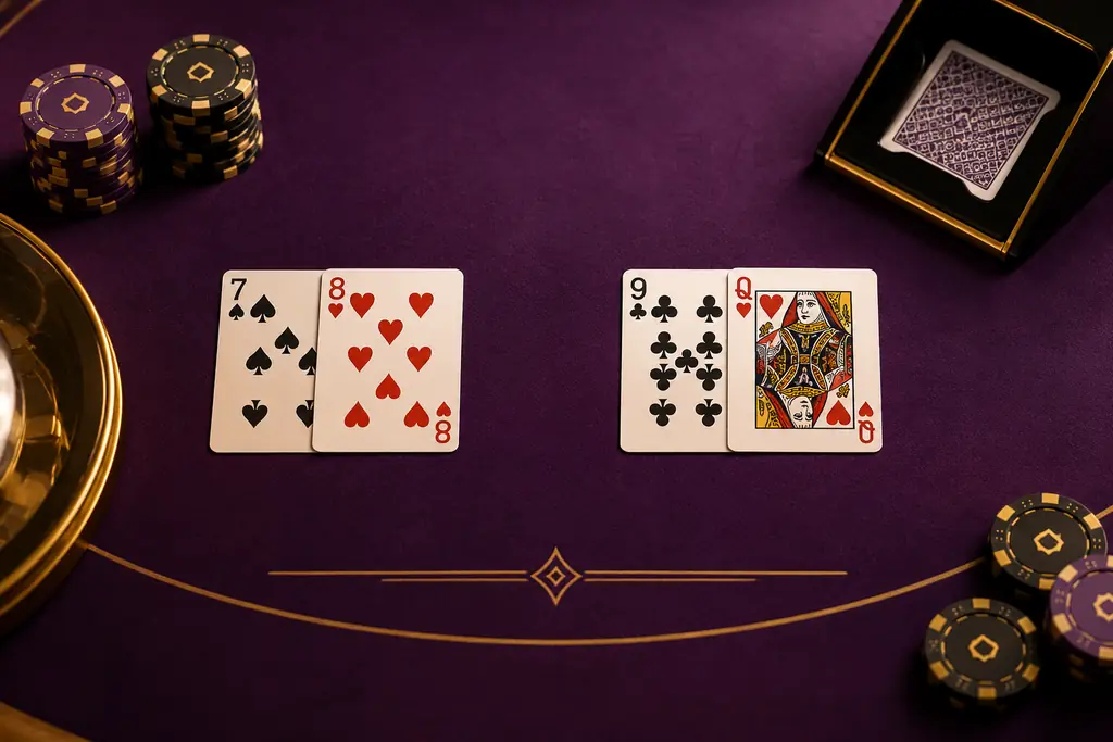 Dua kelompok kartu untuk contoh total baccarat