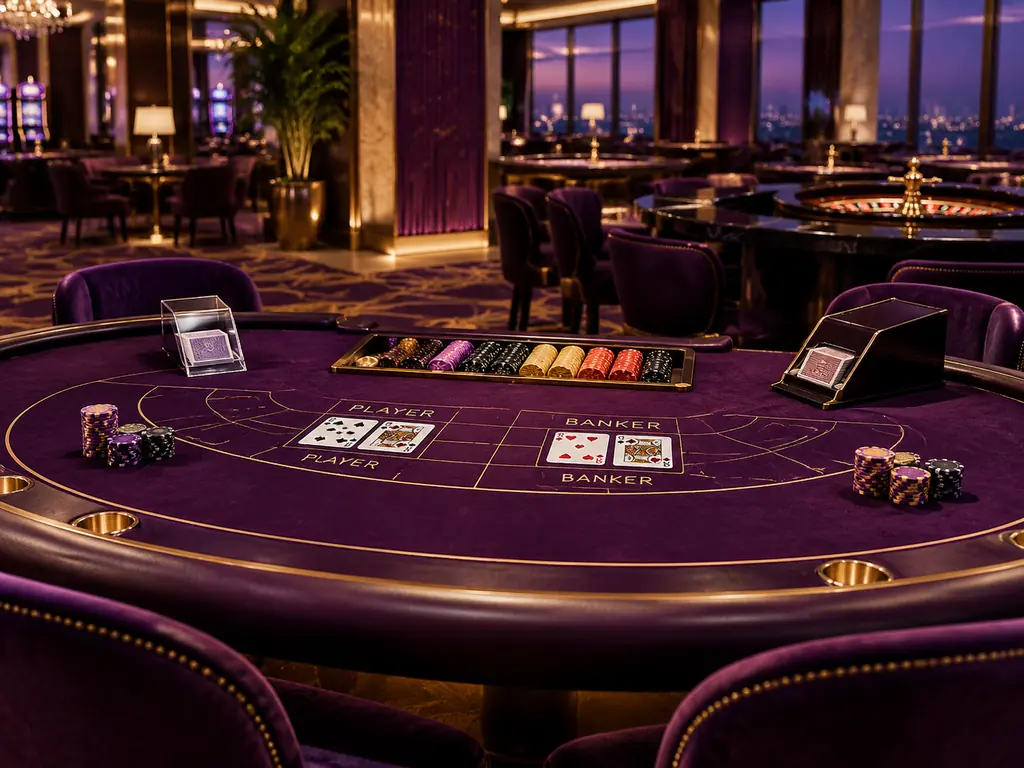 Arsitektur ruang casino dan meja kartu dengan chip