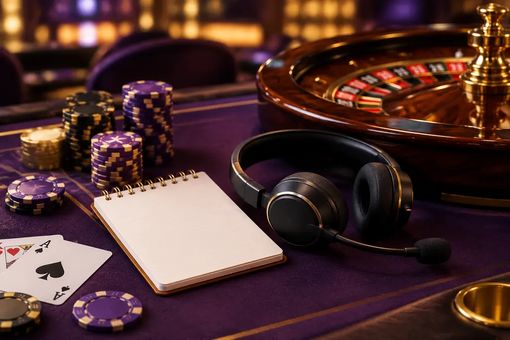 Catatan bantuan di dekat peralatan casino