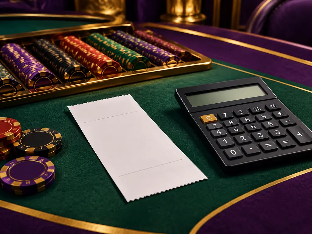Bukti catatan kosong dan chip di meja casino