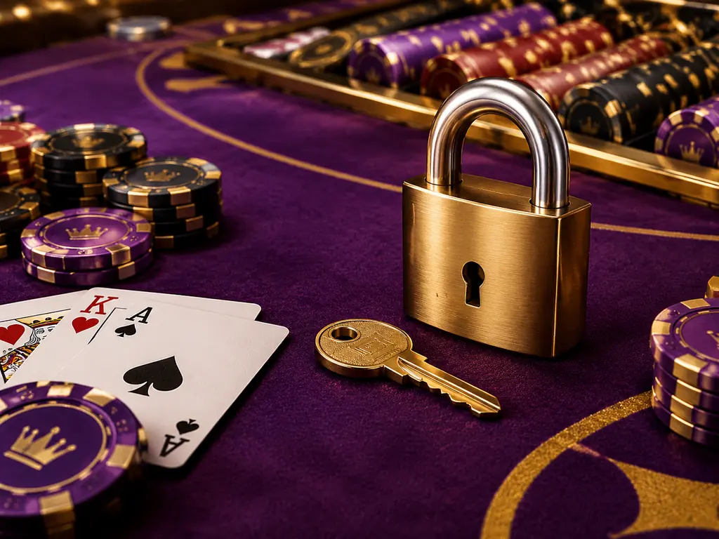Kunci pengaman di samping kartu dan chip casino