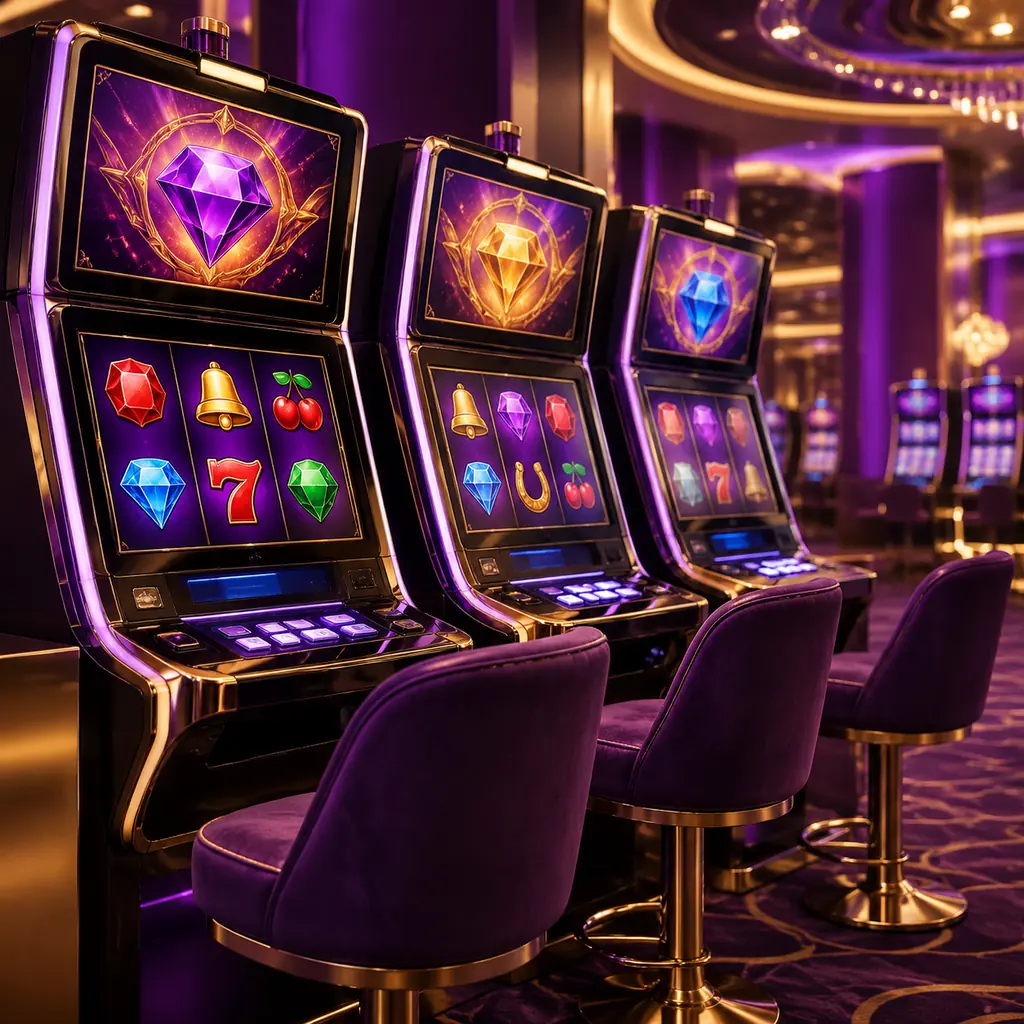 Mesin slot di area casino dengan detail panel permainan